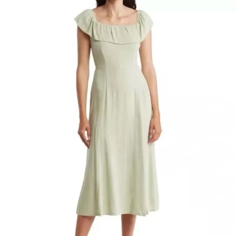 Lucky Brand | Green Off The Shoulder Cottagecore Peasant Ruffle Dress Size M